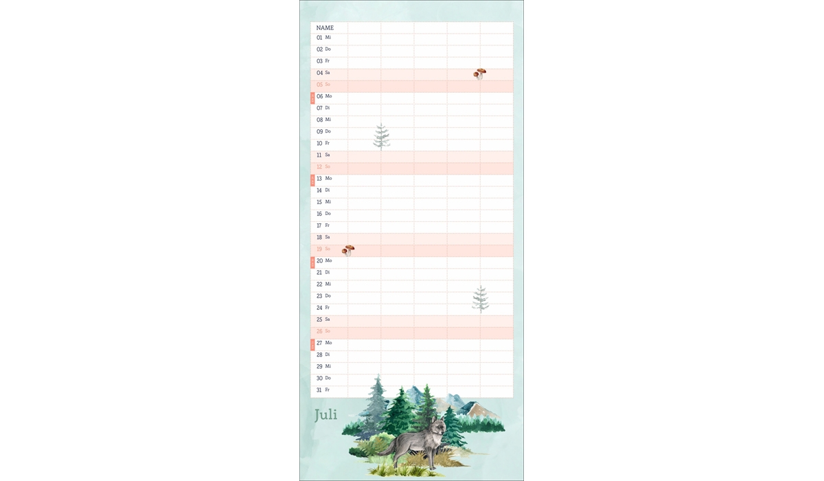 Werbekalender: Tiere des Waldes Familienplaner 2026