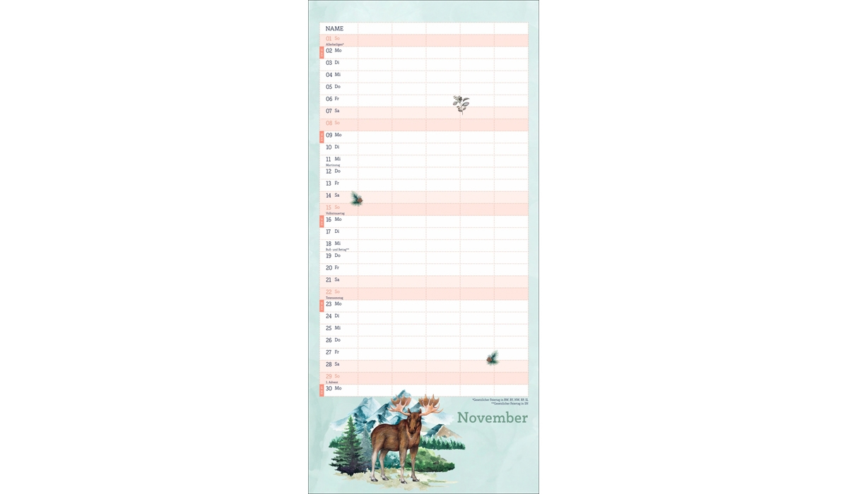 Werbekalender: Tiere des Waldes Familienplaner 2026