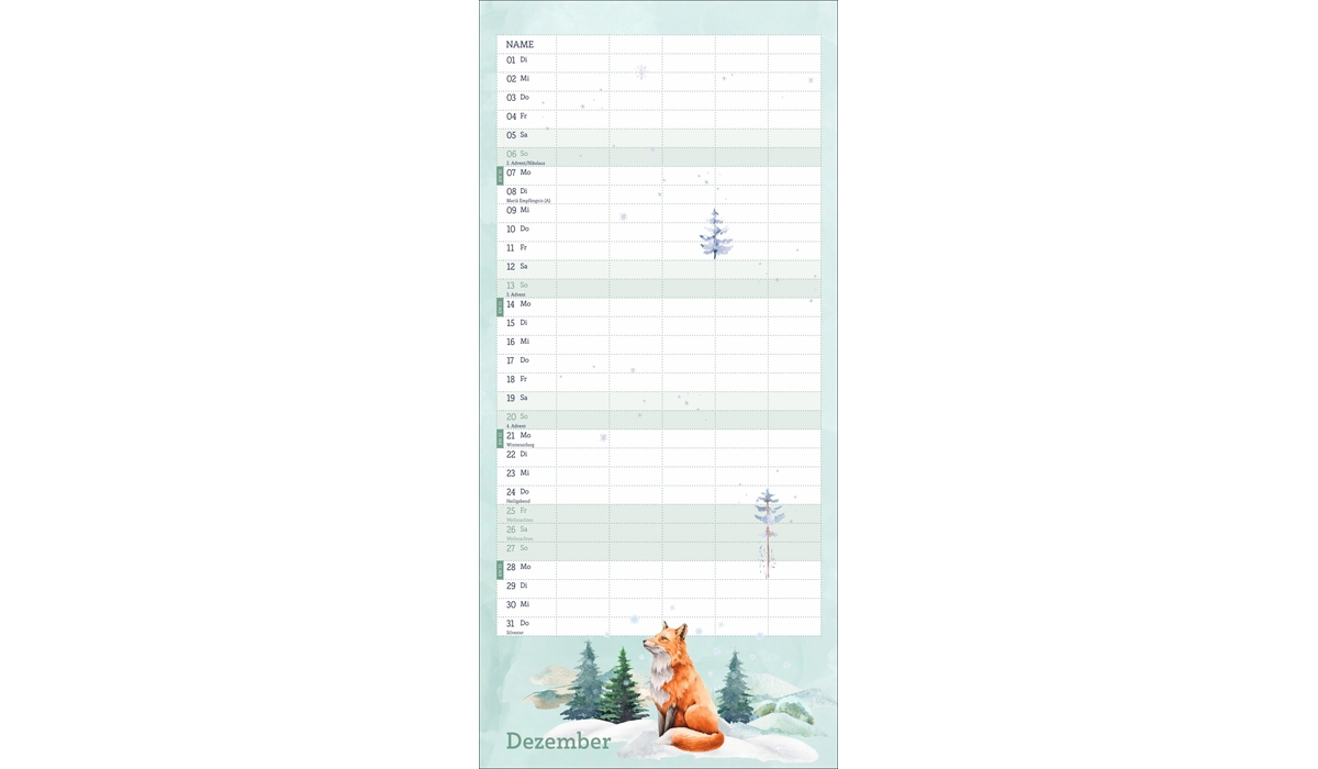 Werbekalender: Tiere des Waldes Familienplaner 2026