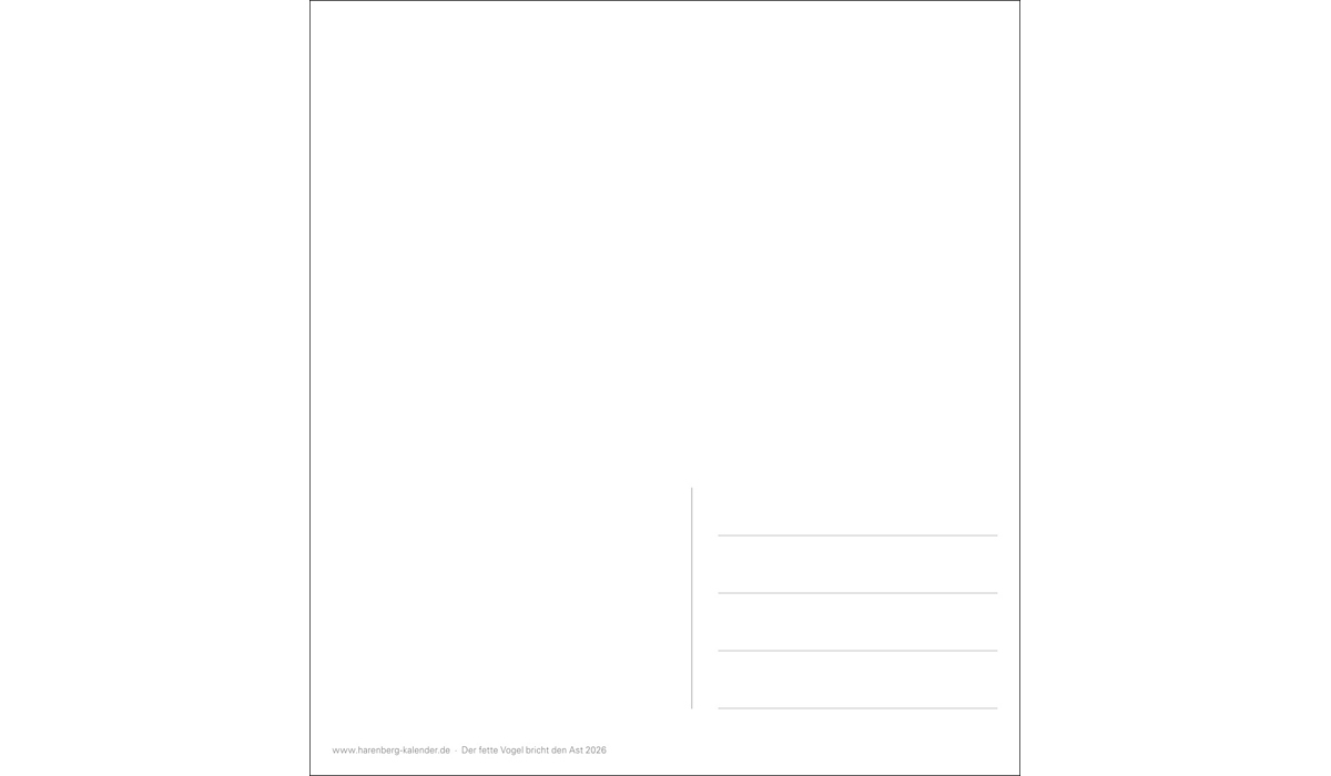 advertising calendar: The Fat Bird Breaks The Branch Postcard Calendar 2026