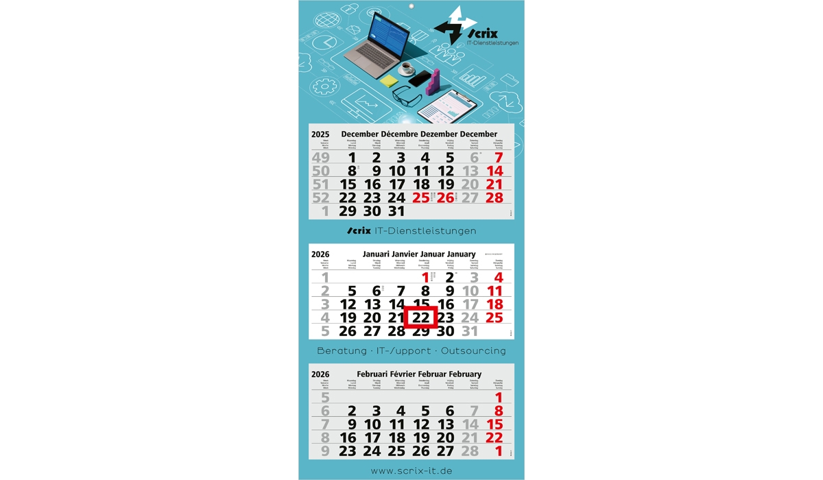 3-Monatskalender 2026 Maxi Light 3 Standard