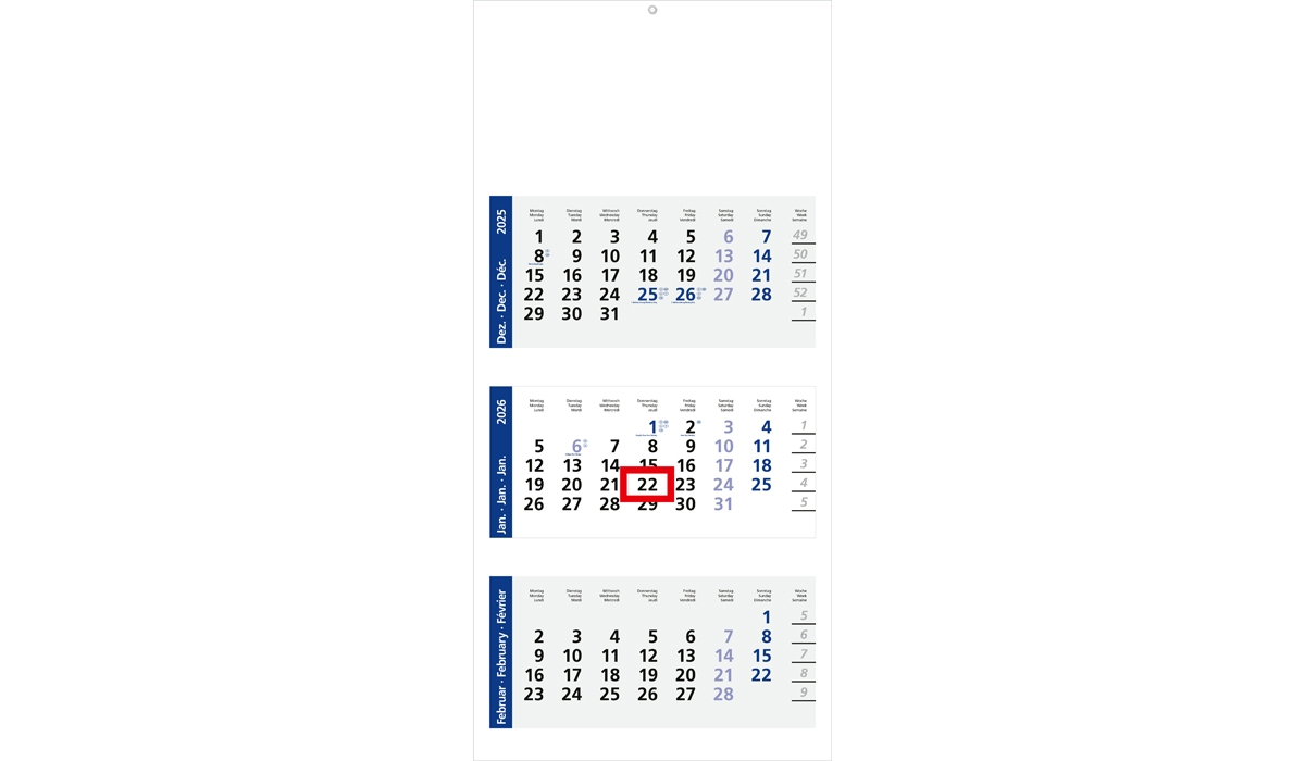 3-Monatskalender 2026 Maxi Light 3 Standard