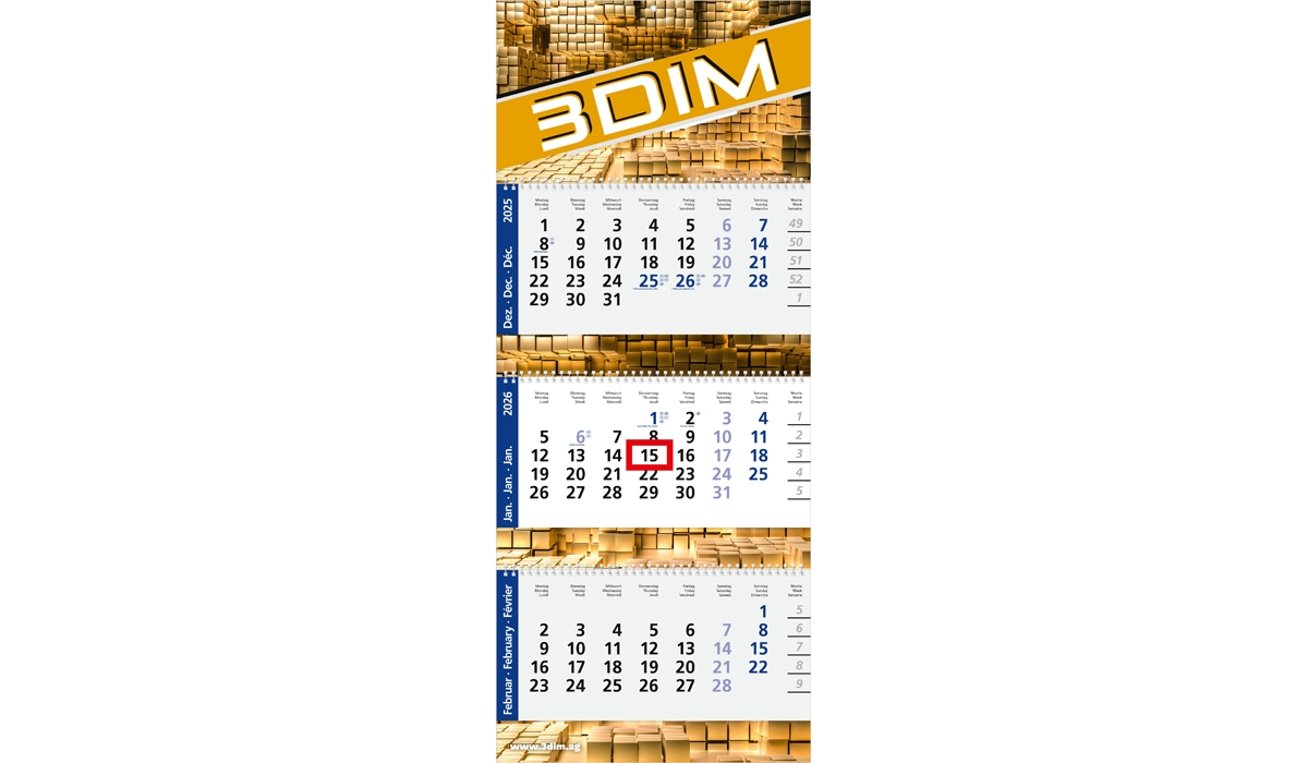 3-Monatskalender 2026 Maxi Wire-O 3 Standard