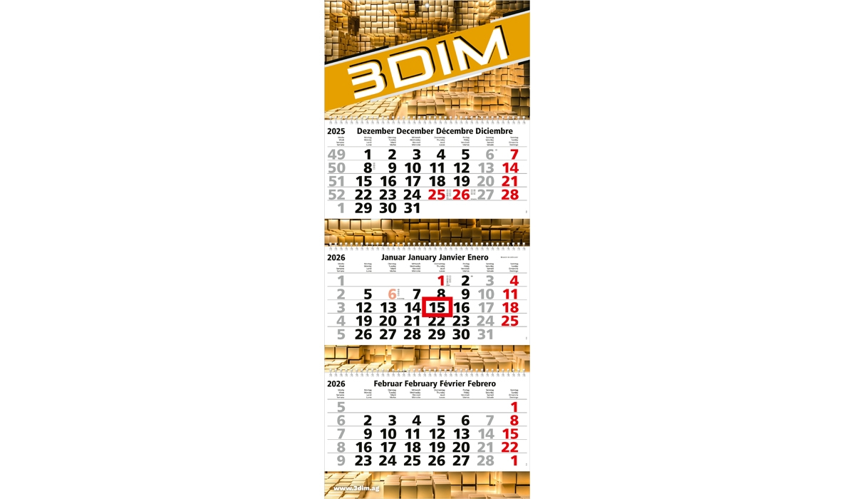 3-Monatskalender 2026 Maxi Wire-O 3 Standard