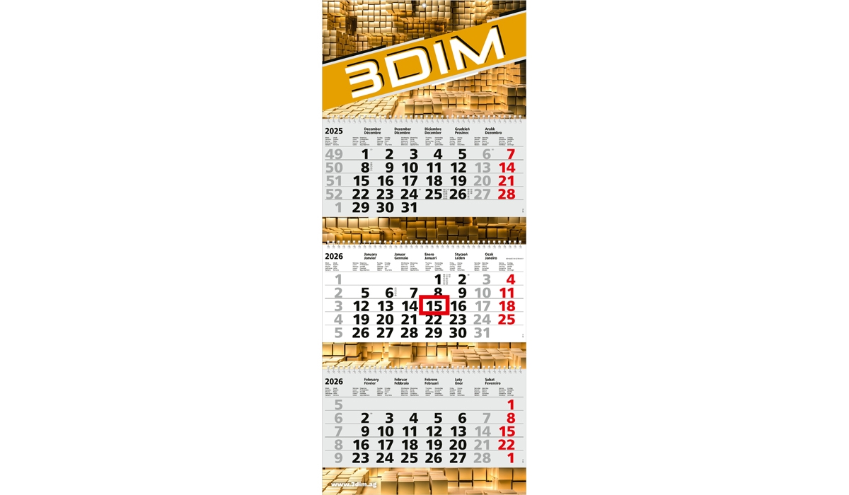 3-Monatskalender 2026 Maxi Wire-O 3 Standard