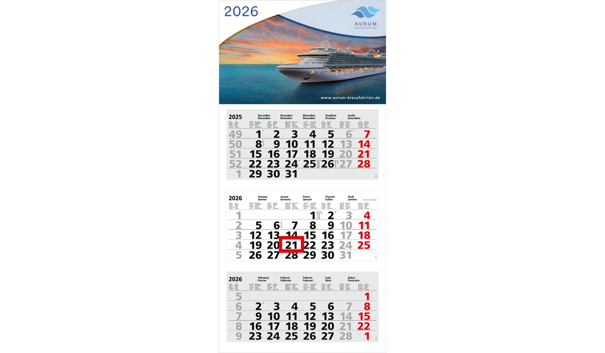 3-Monatskalender 2026 Medium Light 3 Standard