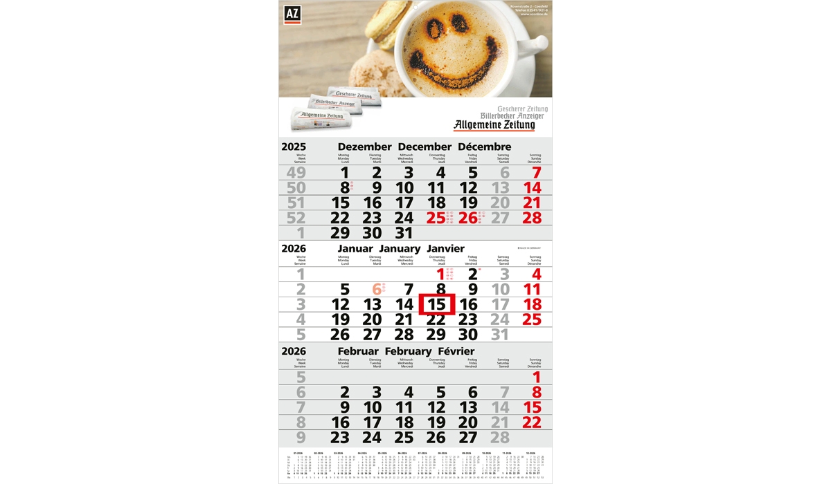 3-Monatskalender 2026 Primus 3 Post A