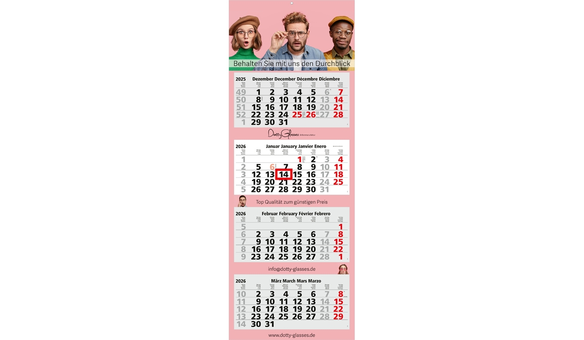4-month calendar 2026 Quadro 4 Standard