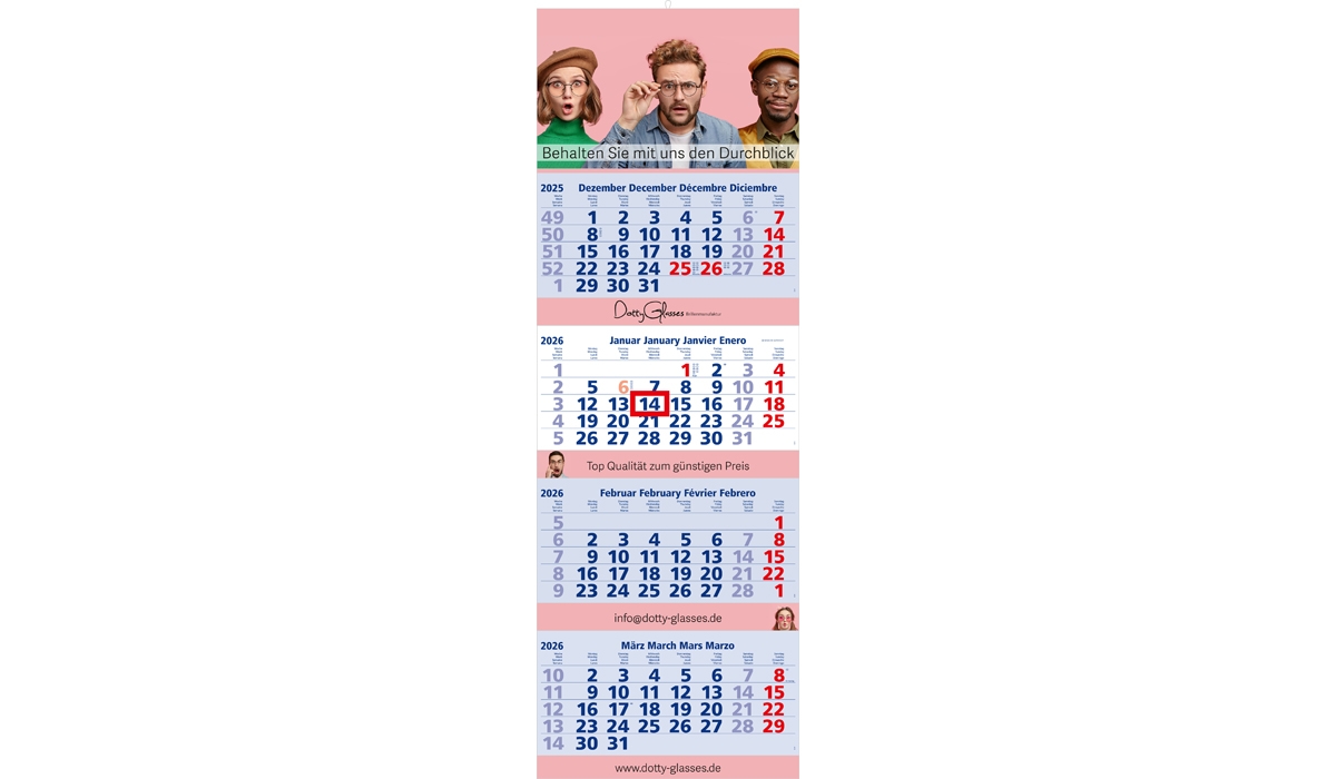 4-Monatskalender 2026 Quadro 4 Post Plus