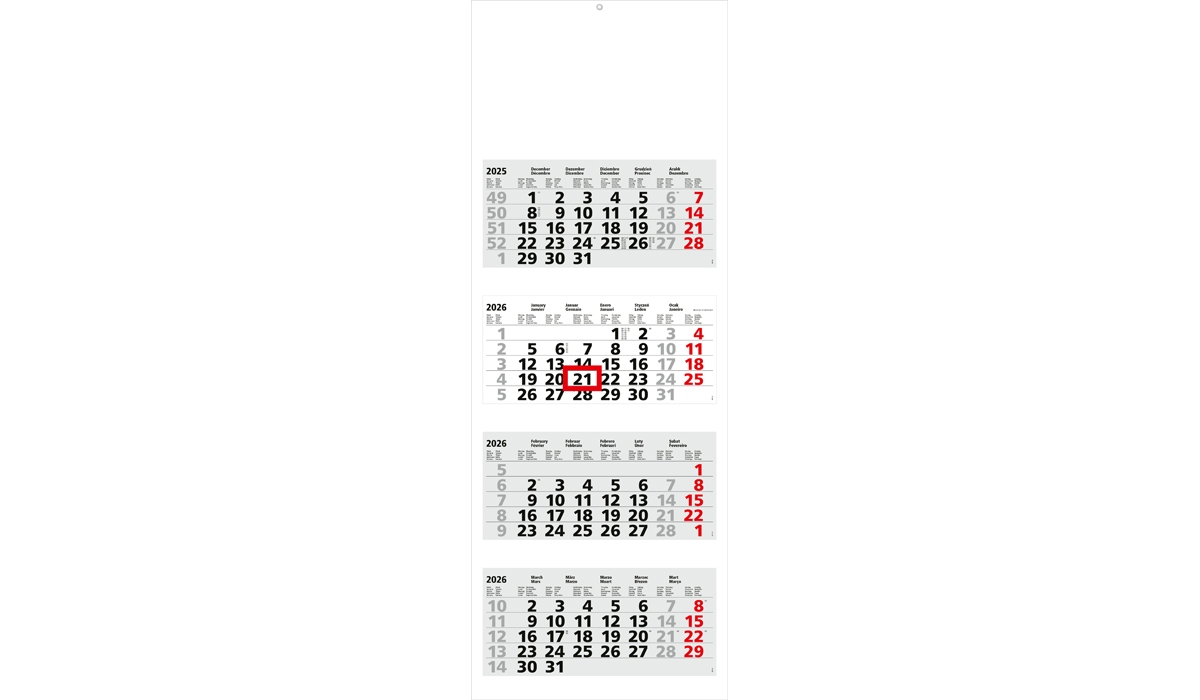 4-month calendar 2026 Quadro Light 4 Standard