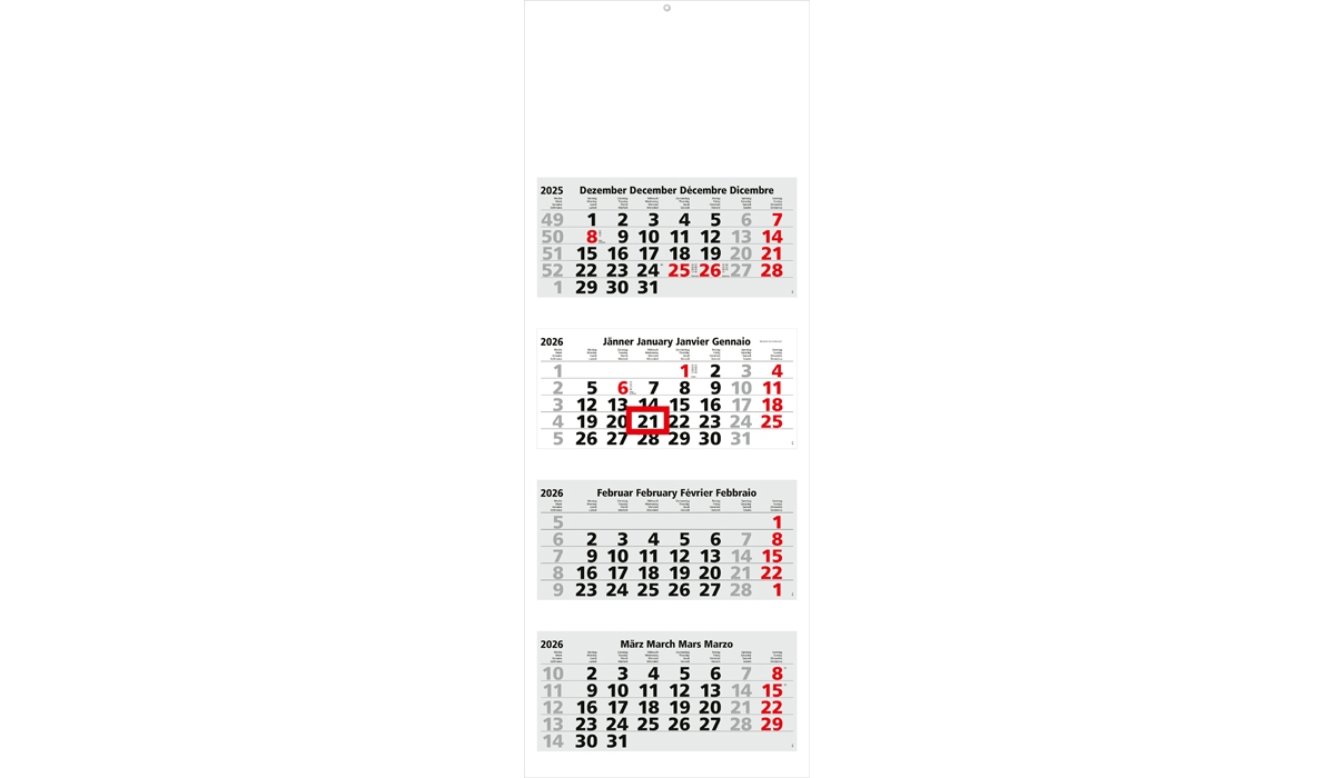 4-month calendar 2026 Quadro Light 4 Standard