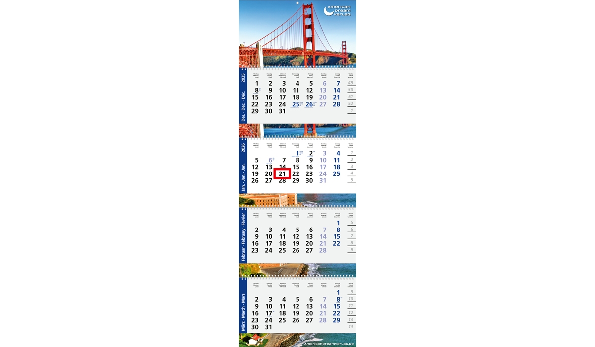 4-Monatskalender 2026 Quadro Wire-O 4 Standard