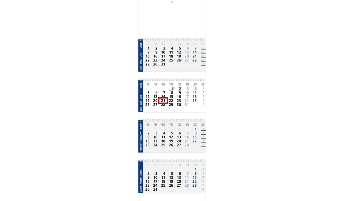 4-Monatskalender 2026 Quadro Wire-O 4 Standard