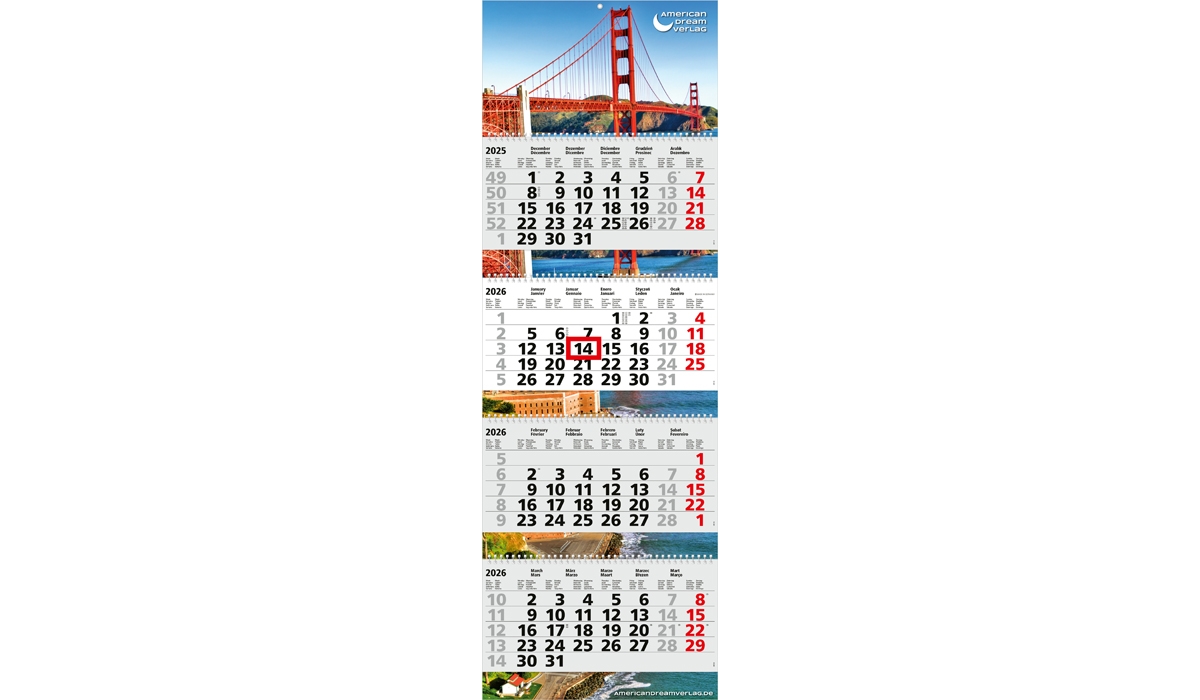4-Monatskalender 2026 Quadro Wire-O 4 Standard