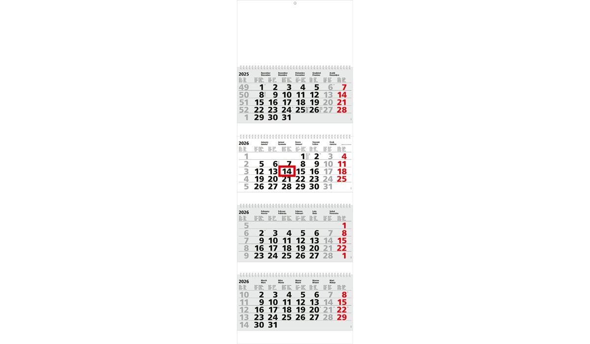 4-Monatskalender 2026 Quadro Wire-O 4 Standard