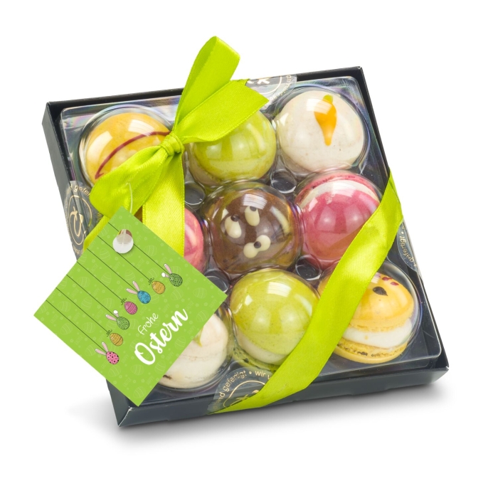 Geschenkartikel / Präsentartikel: Bunte Oster-Macarons, 90 g