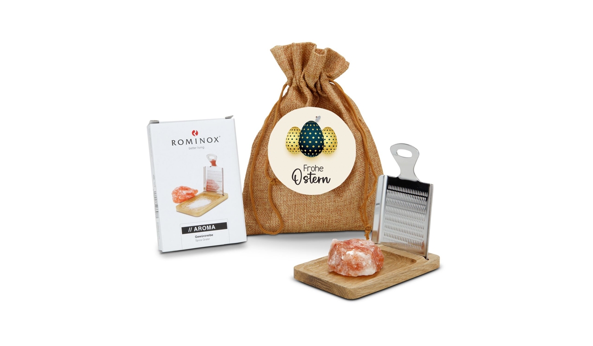 Geschenkset / Präsenteset: Kleine Salzreibe Frohe Ostern