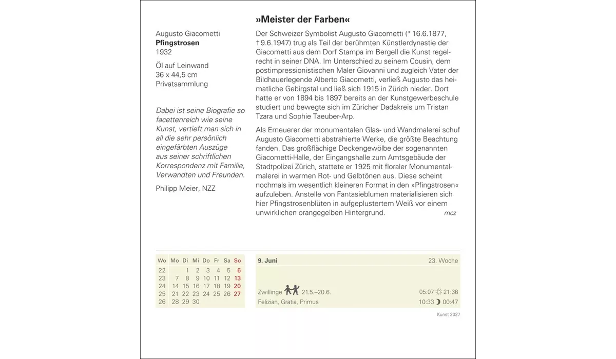 advertising calendar: Art calendar 2027