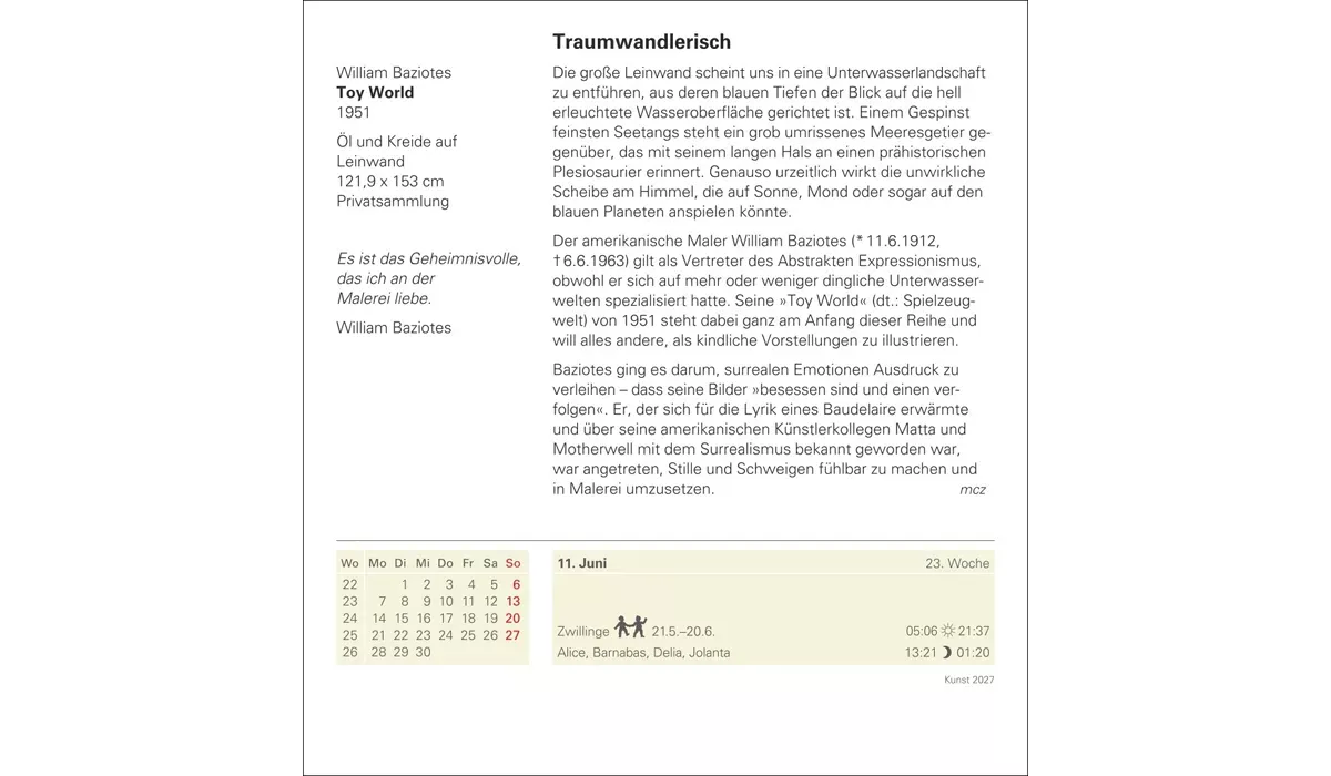 advertising calendar: Art calendar 2027