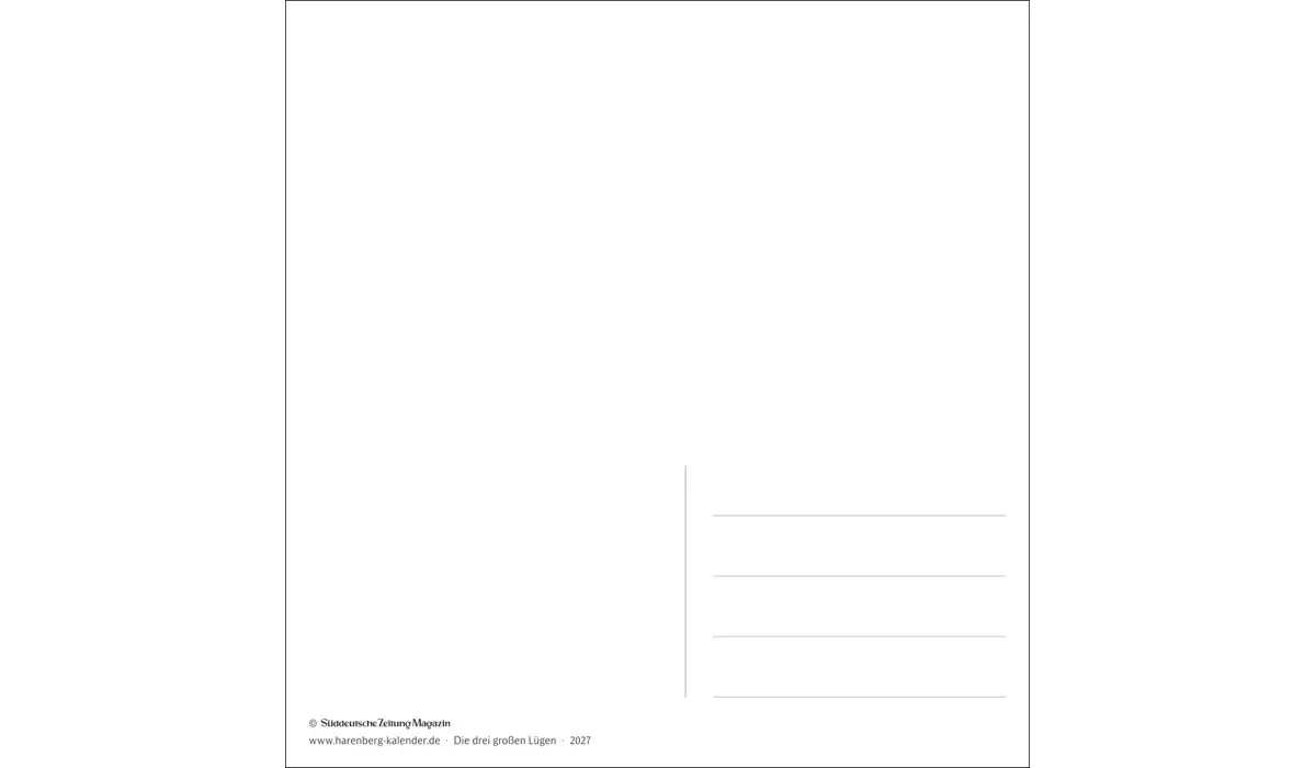 advertising calendar: The Three Big Lies premium postcard calendar 2027