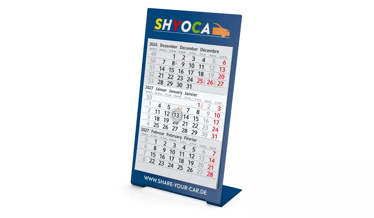 3-Monatskalender 2027 Desktop 3 Color 2-Jahre