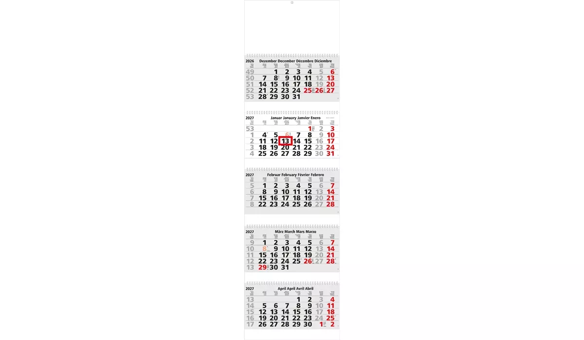 5-month calendar 2027 Grande Wire-O 5