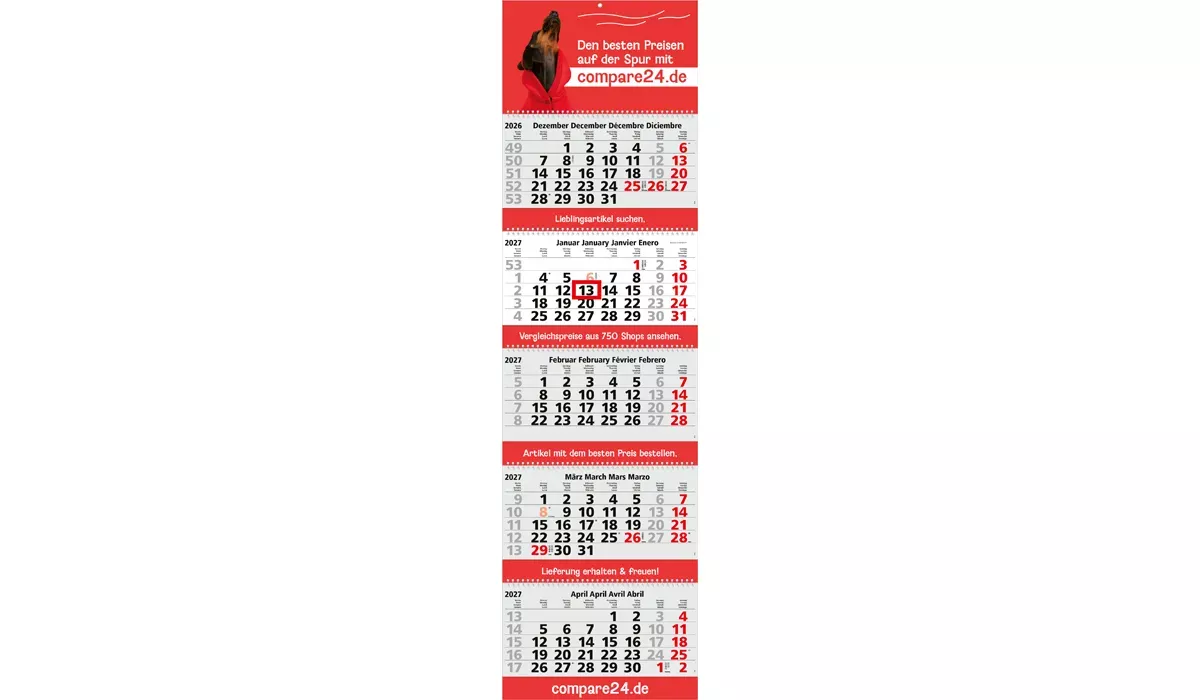 5-month calendar 2027 Grande Wire-O 5