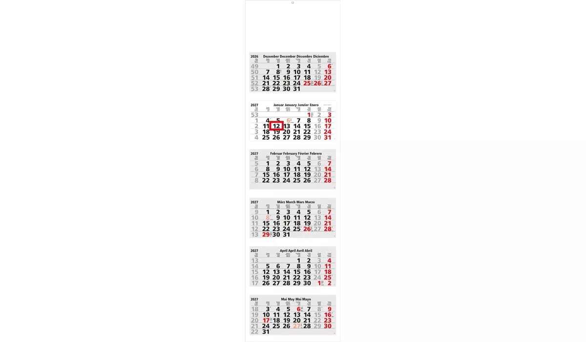 6-Monatskalender 2027 Hexa Light 6