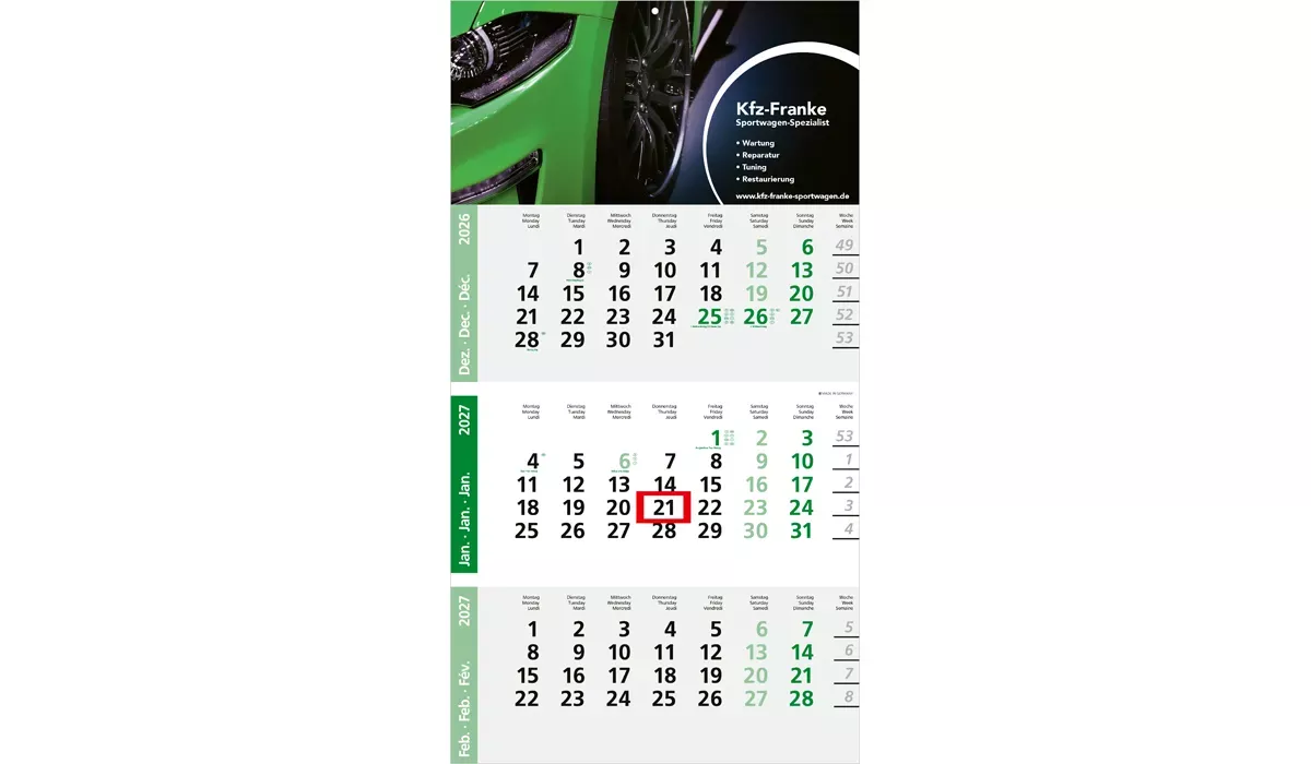 3-month calendar 2027 Logic 3 Post A