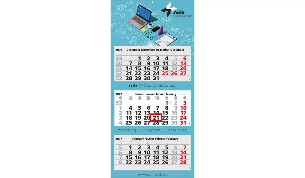 3-Monatskalender 2027 Maxi Light 3