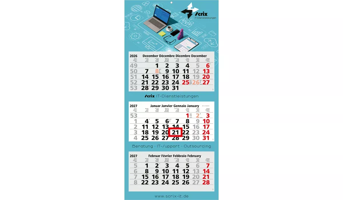 3-Monatskalender 2027 Maxi Light 3