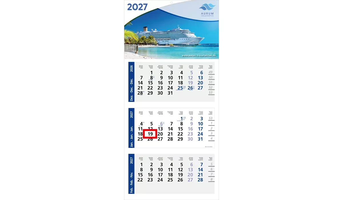 3-month calendar 2027 Medium Light 3