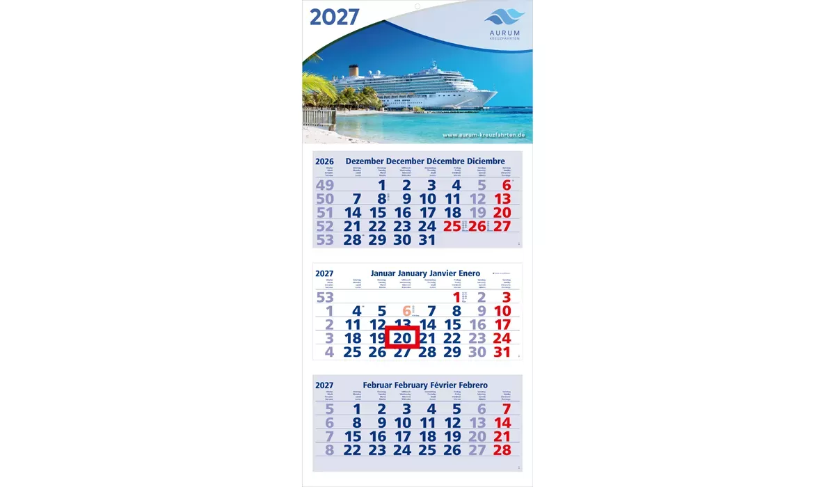 3-month calendar 2027 Medium Light 3