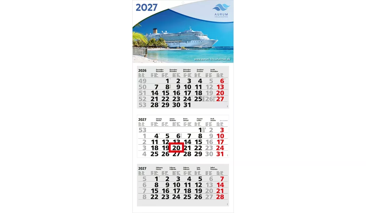3-month calendar 2027 Medium Light 3