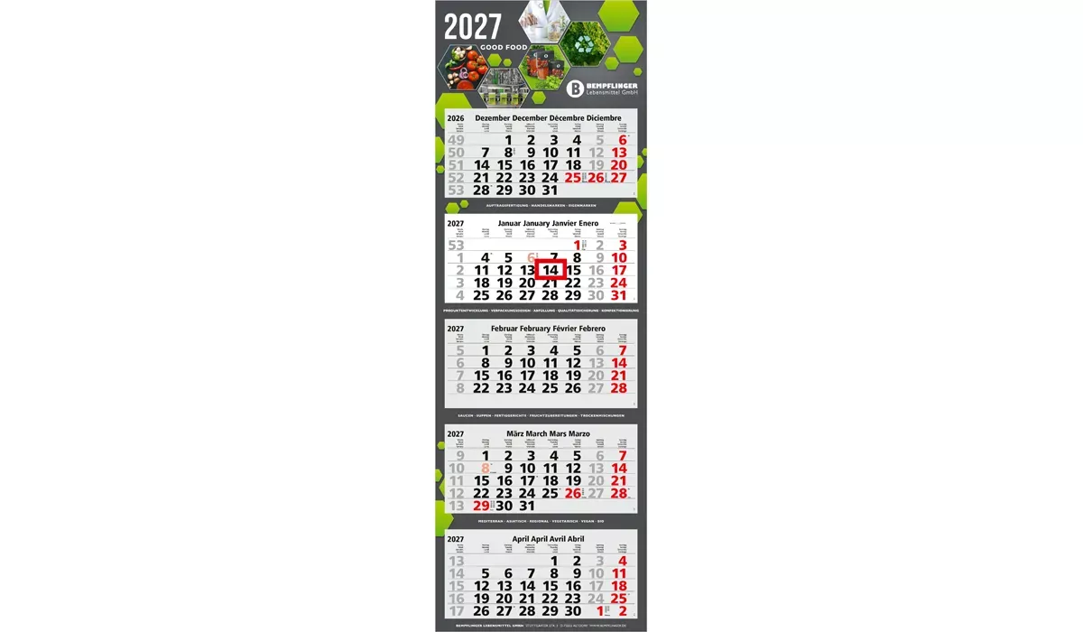 5-month calendar 2027 Penta Light 5