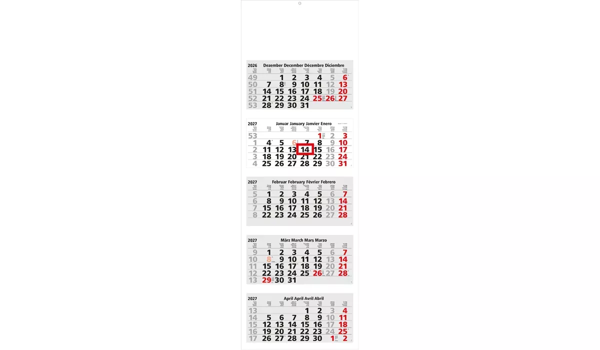 5-month calendar 2027 Penta Light 5