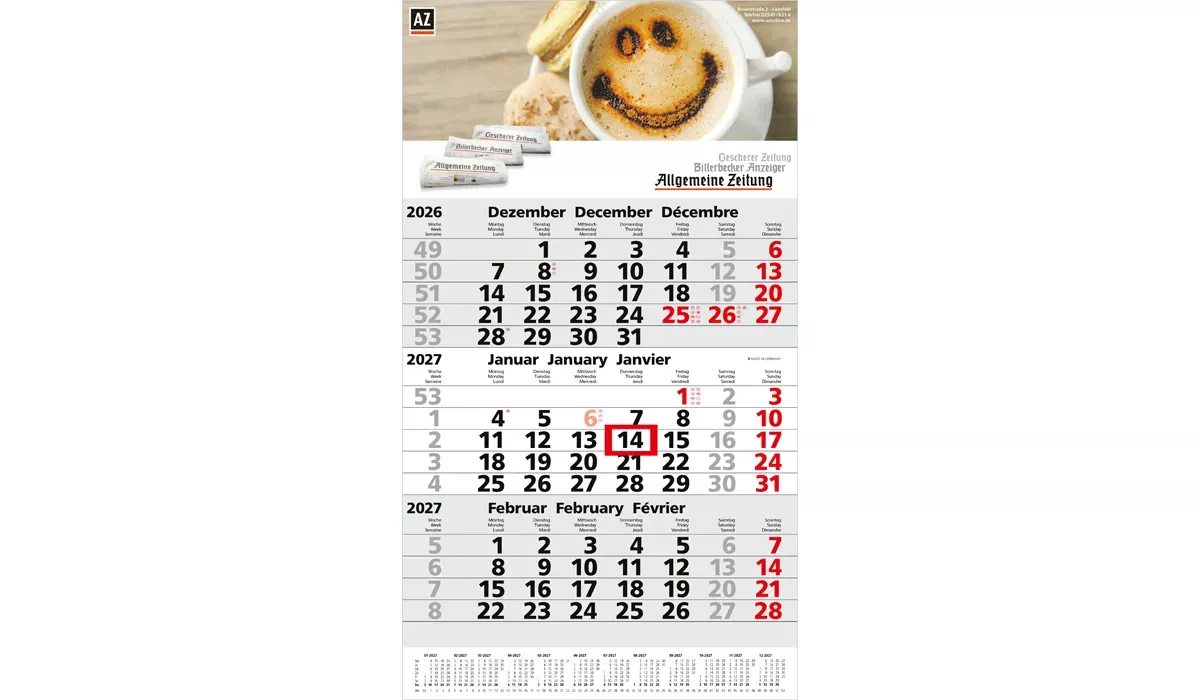 3-Monatskalender 2027 Primus 3 Post A