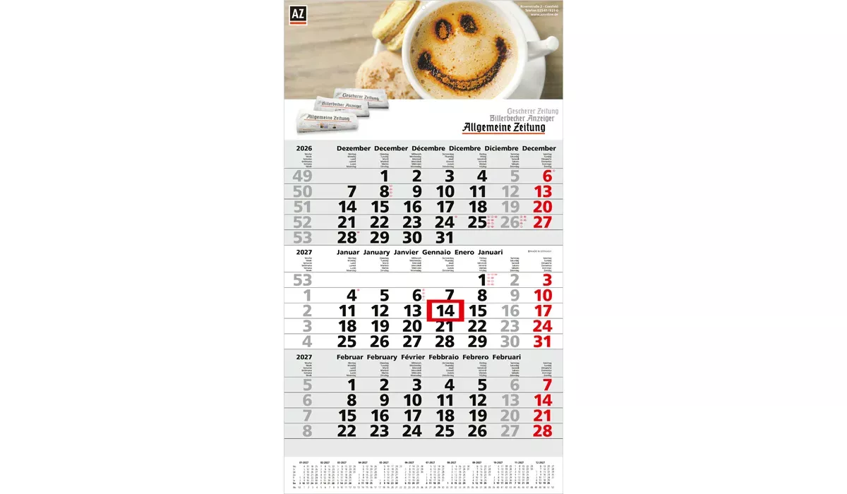3-Monatskalender 2027 Primus 3 Post A
