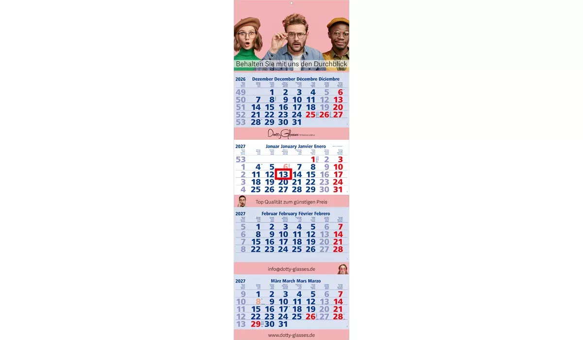 4-Monatskalender 2027 Quadro 4 Post