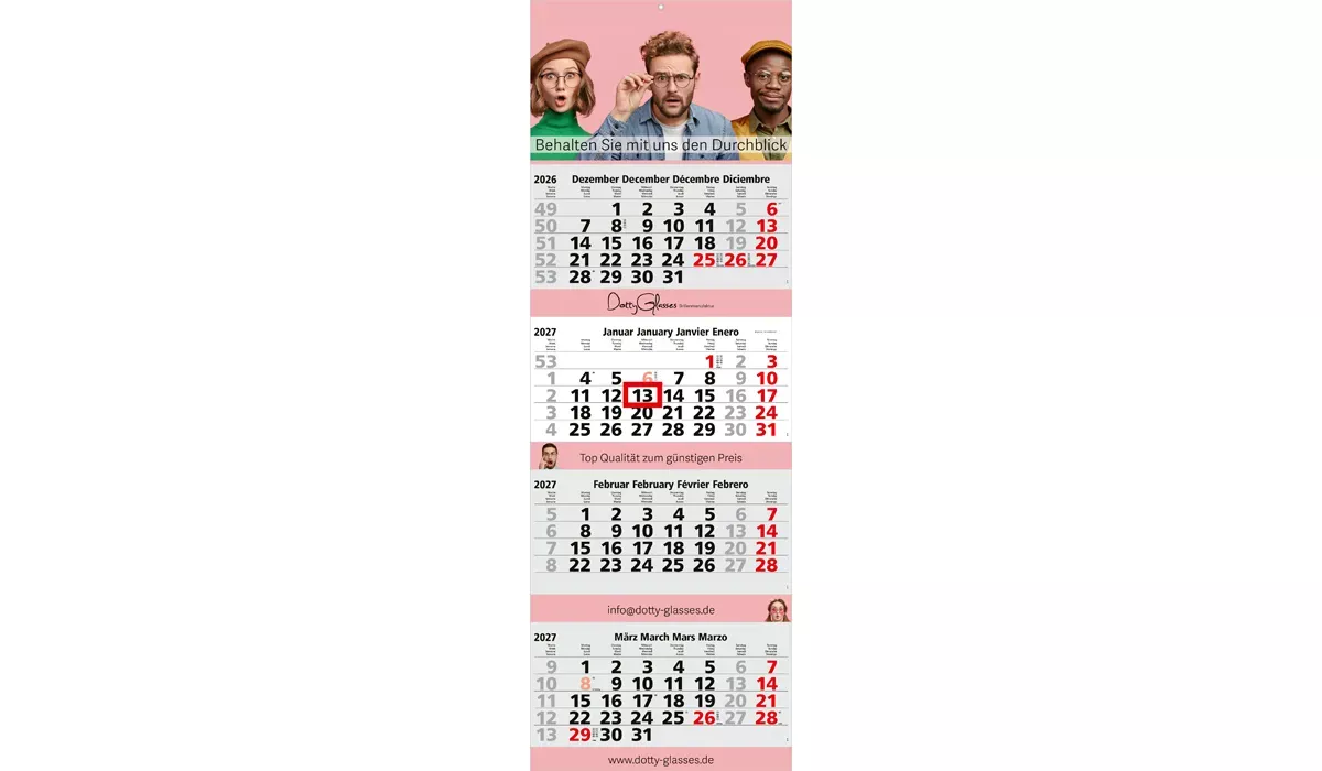4-Monatskalender 2027 Quadro 4 Post