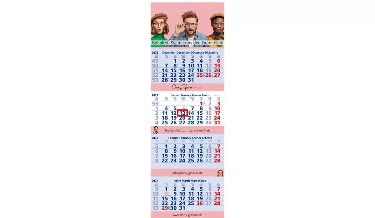 4-Monatskalender 2027 Quadro 4 Post Plus
