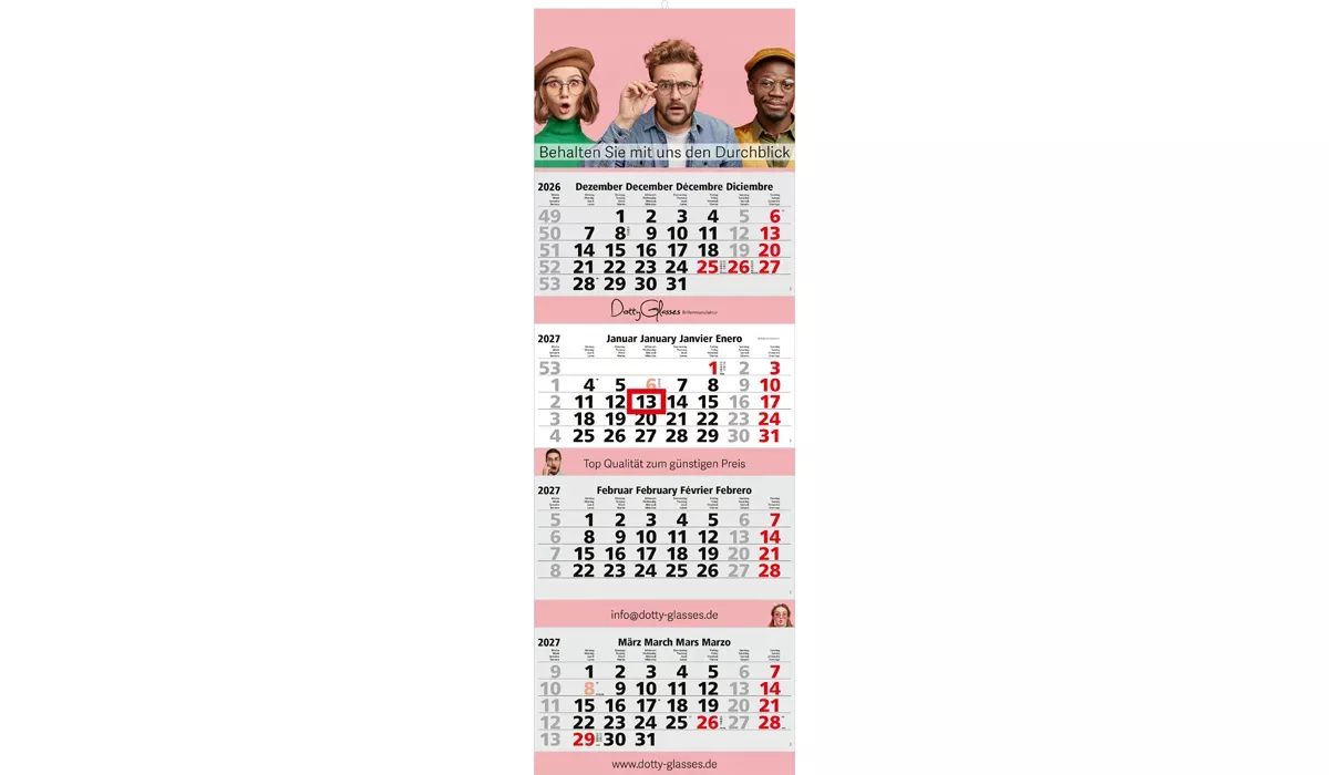 4-Monatskalender 2027 Quadro 4 Post Plus