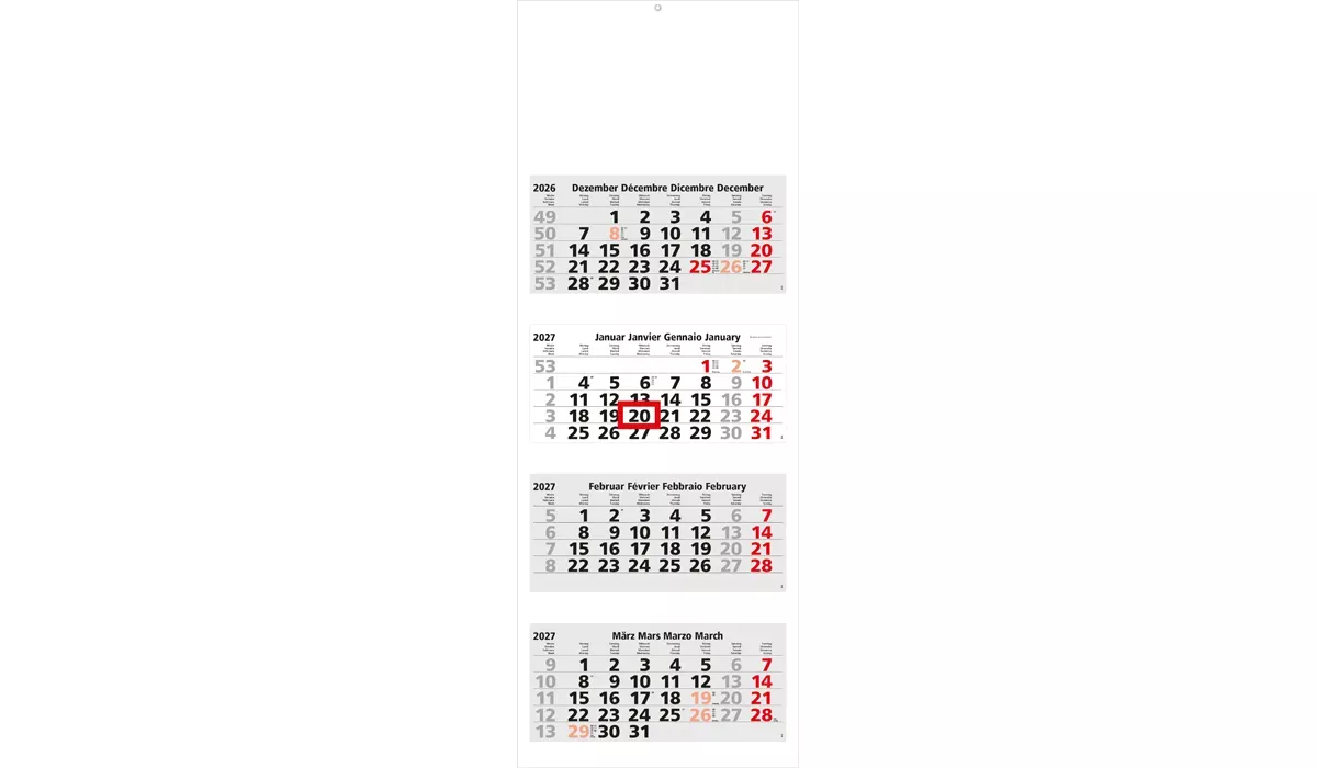 4-Monatskalender 2027 Quadro Light 4