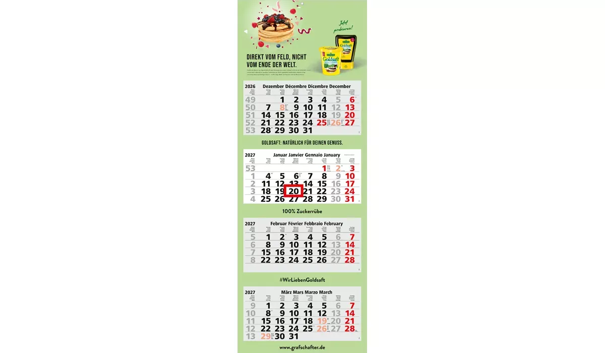 4-Monatskalender 2027 Quadro Light 4