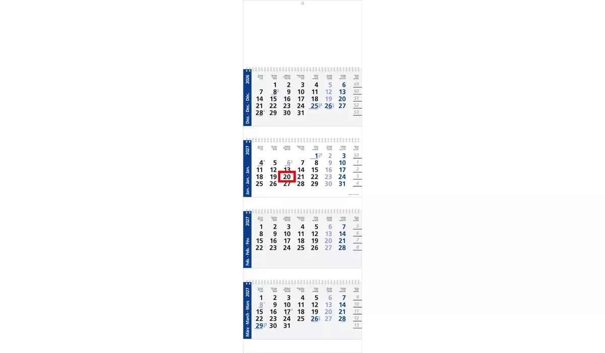 4-month calendar 2027 Quadro Wire-O 4