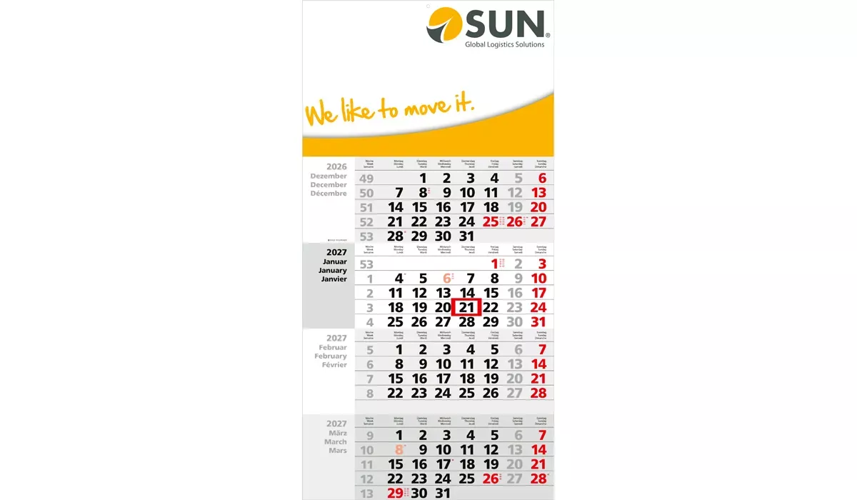 4-Monatskalender 2027 Square 4 Post