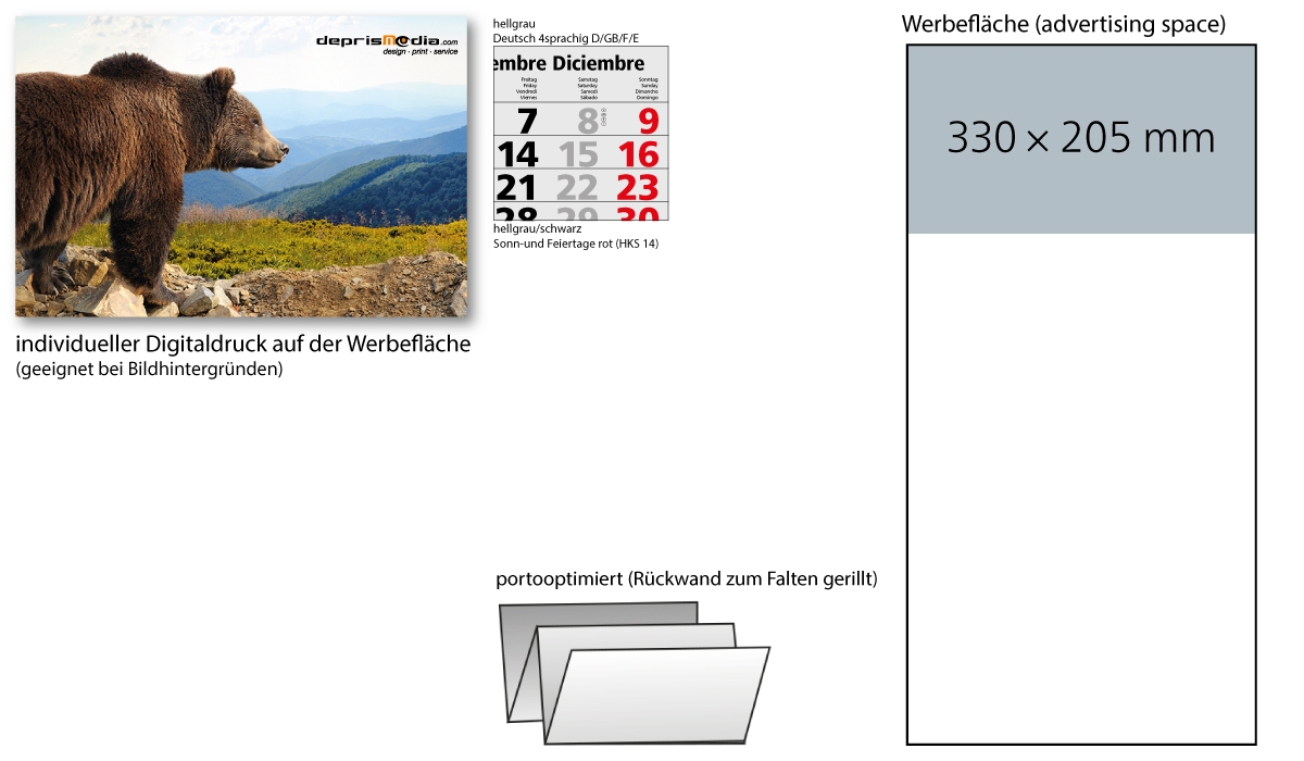 3-Monatskalender 2026 Medium Light 3 inklusive Werbeeindruck