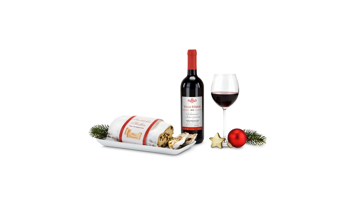 Geschenkset / Präsenteset: Rotwein & Stollen