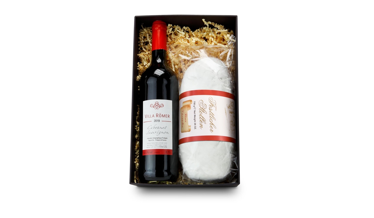 Geschenkset / Präsenteset: Rotwein & Stollen