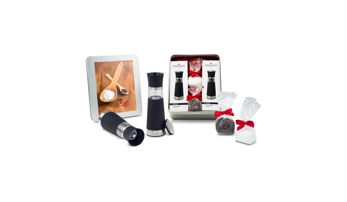 Gift box / Present set: The salt & pepper mills - in silver tin